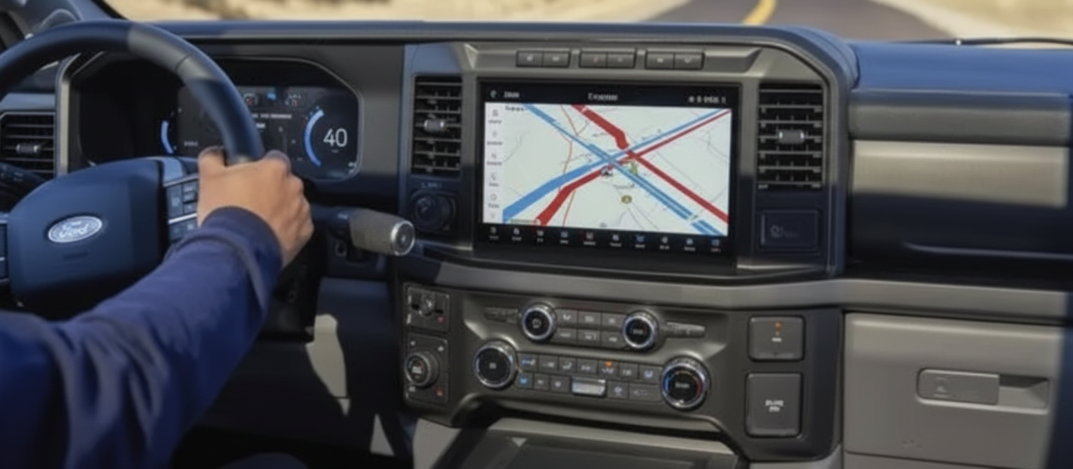 Large touchscreen infotainment system in truck