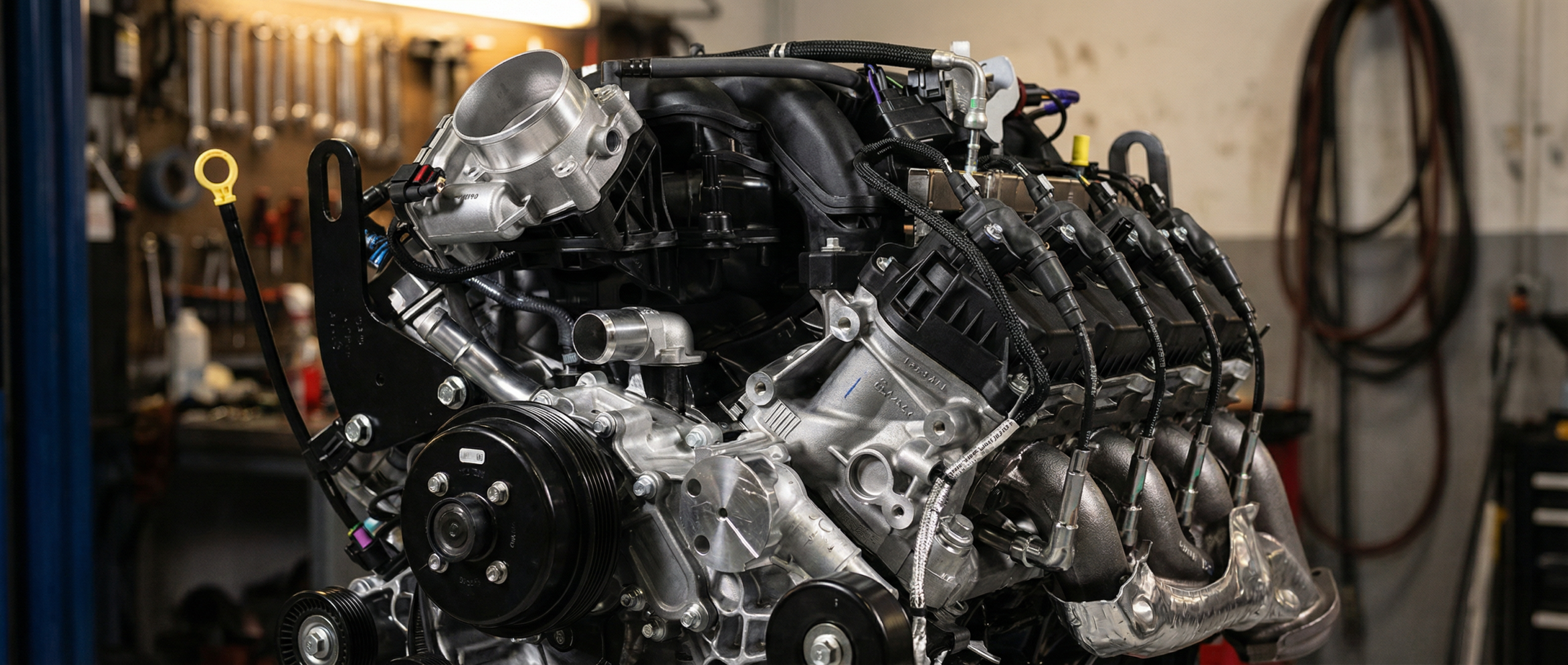 Gas V8 engine detail shot