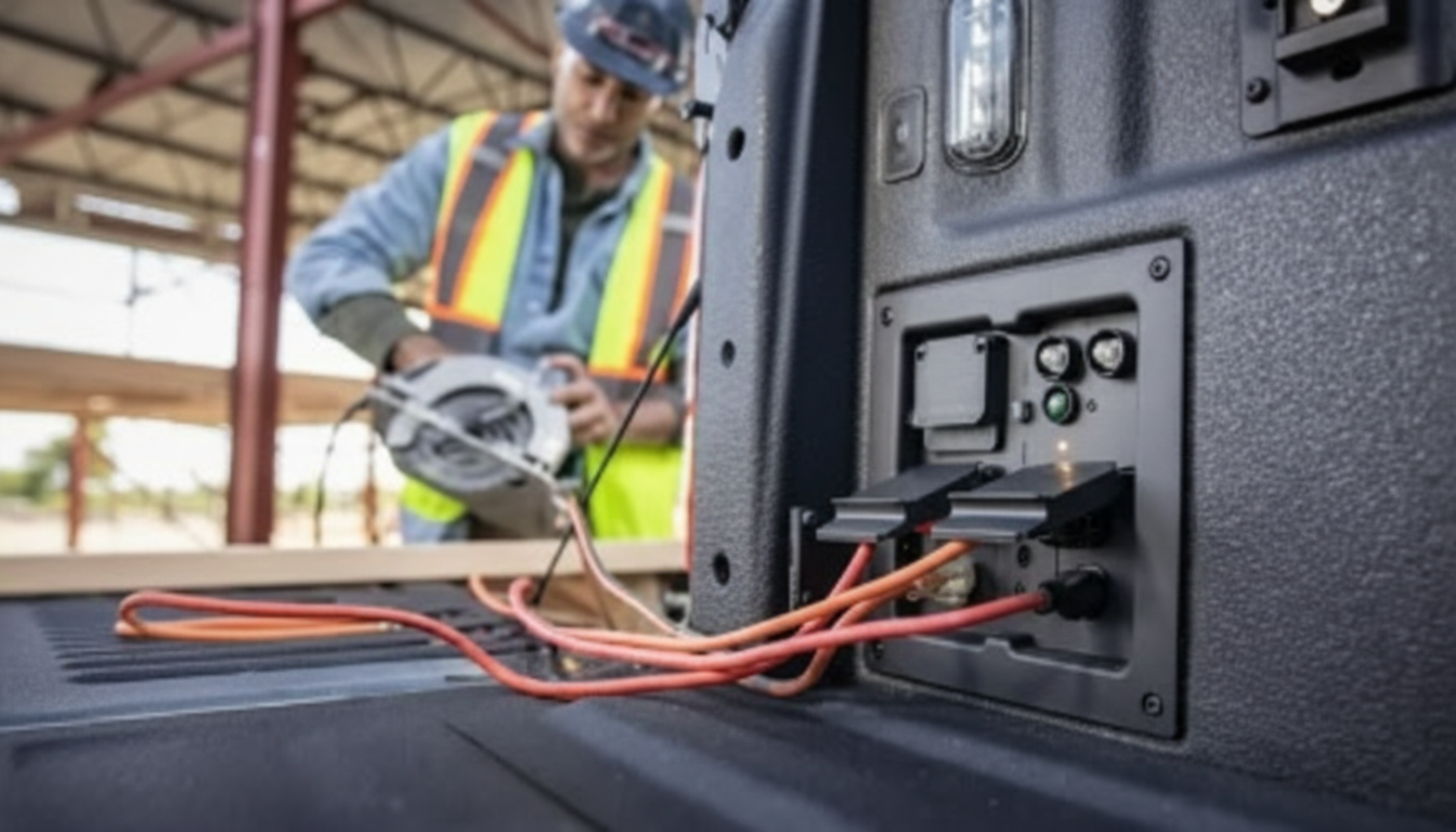 Truck powering tools on a worksite