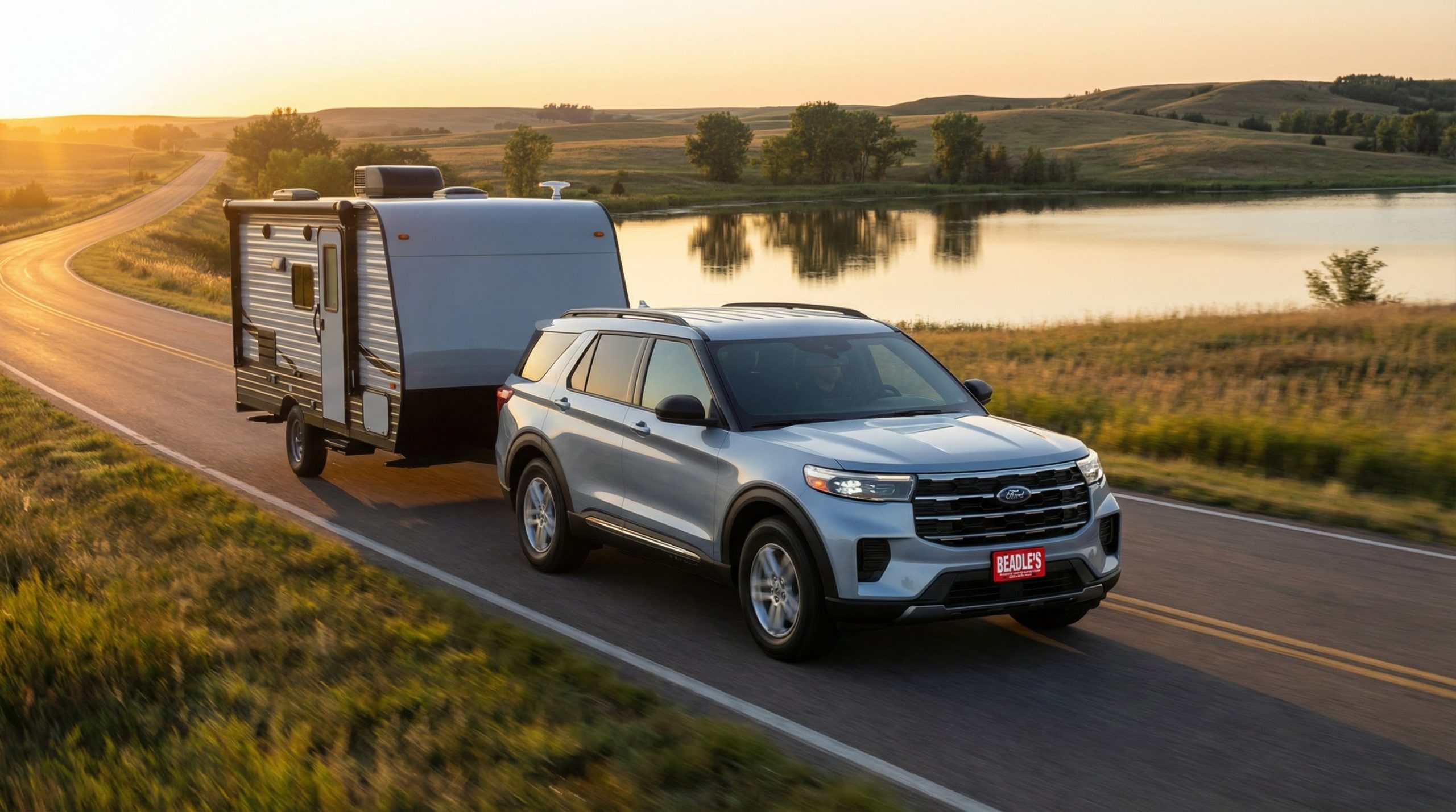 2026 Ford Explorer towing small camper