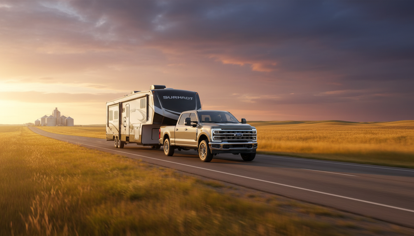 2026 Ford F-250 towing a large trailer