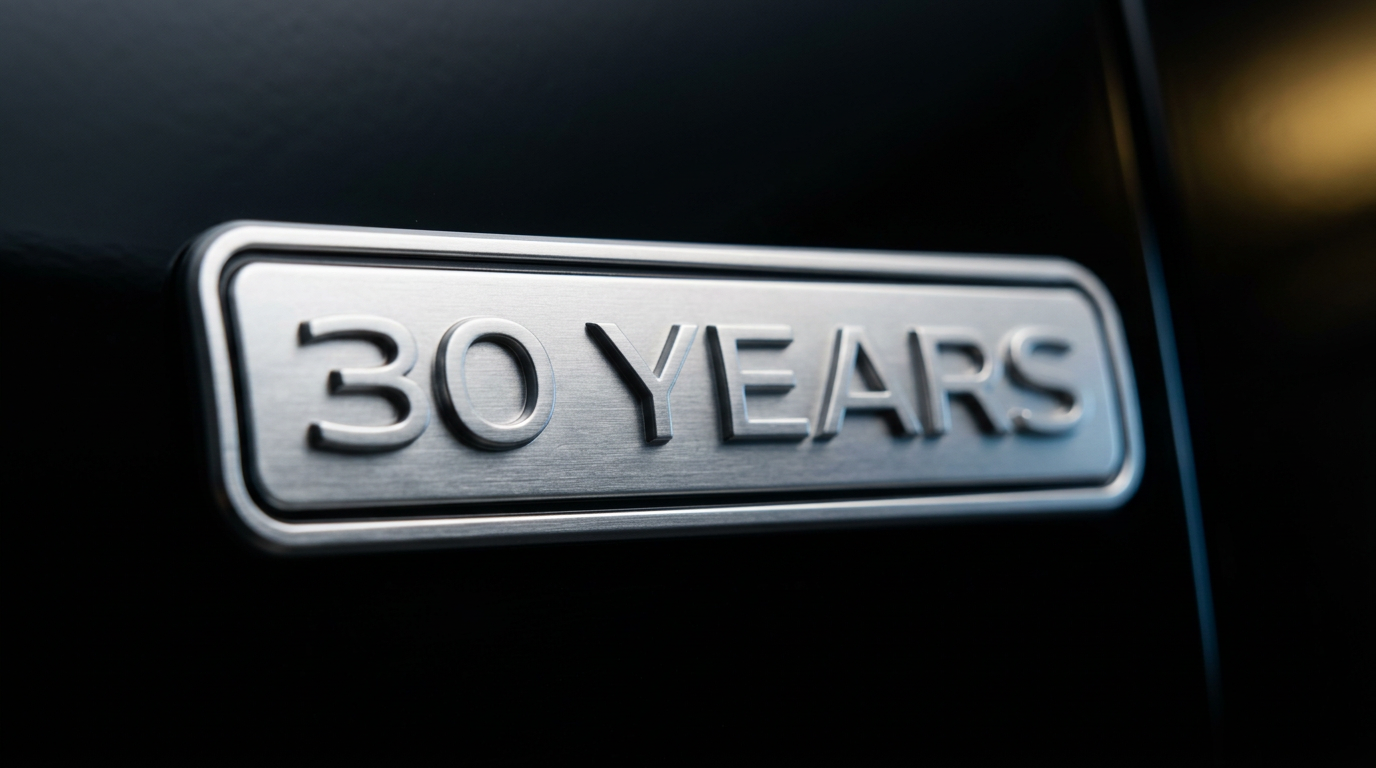 30 Years satin aluminum badge — 2027 Ford Expedition 30th Anniversary Appearance Package