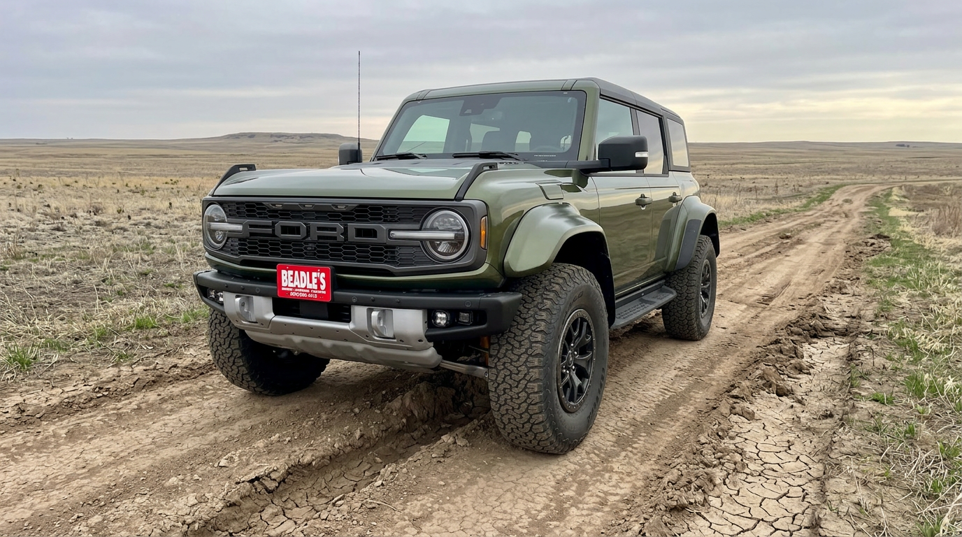 2026 Ford Bronco Raptor with Raptor HOSS 4.0 FOX Live Valve dampers — top-of-the-lineup off-road performance available through Beadle Ford