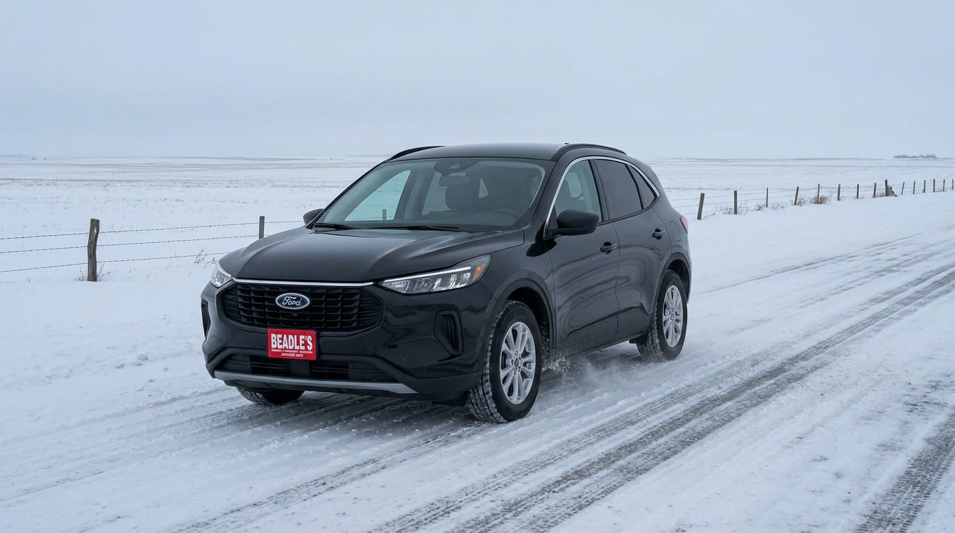 2026 Ford Escape AWD on snow-covered South Dakota highway in winter