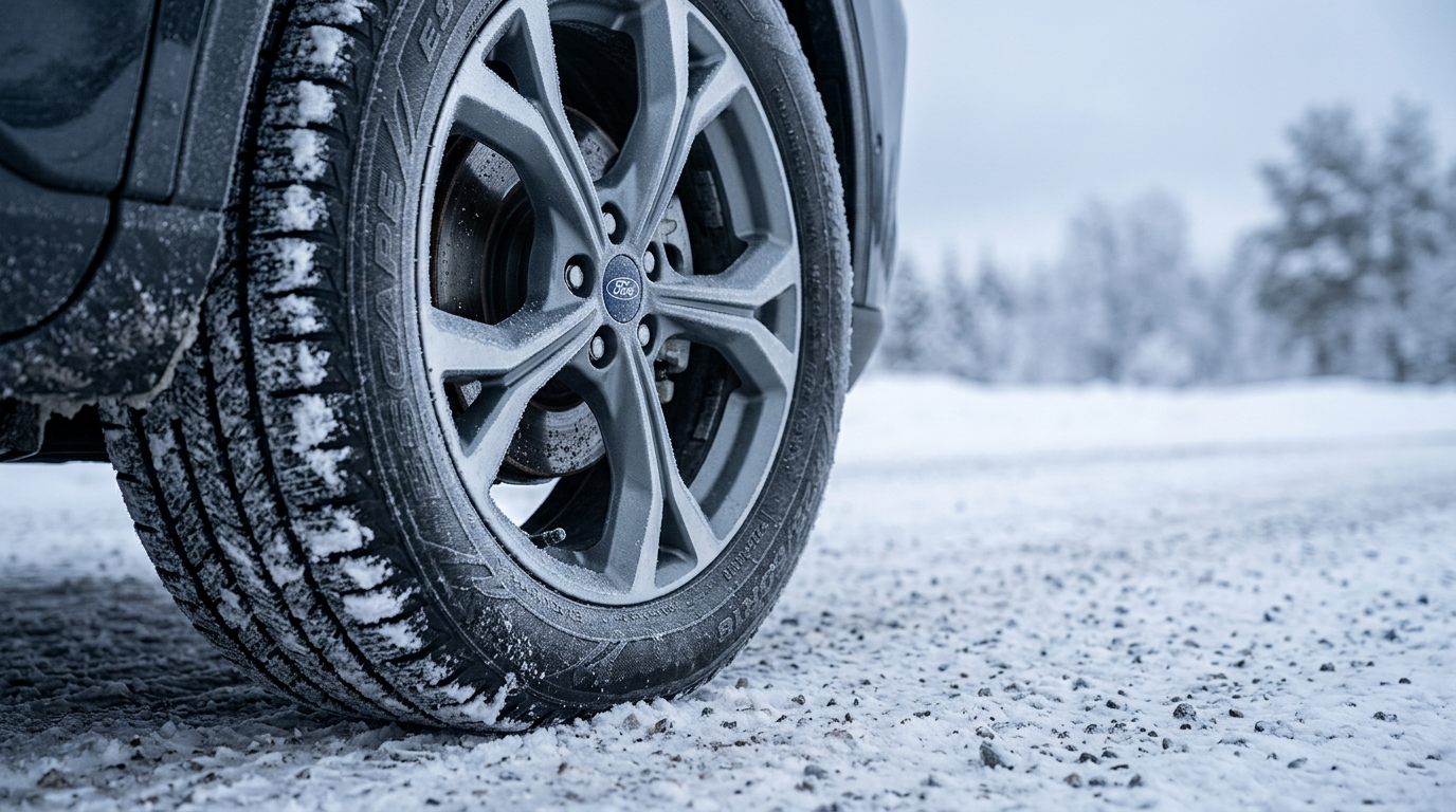 2026 Ford Escape wheel and tire on snow-covered road in South Dakota winter