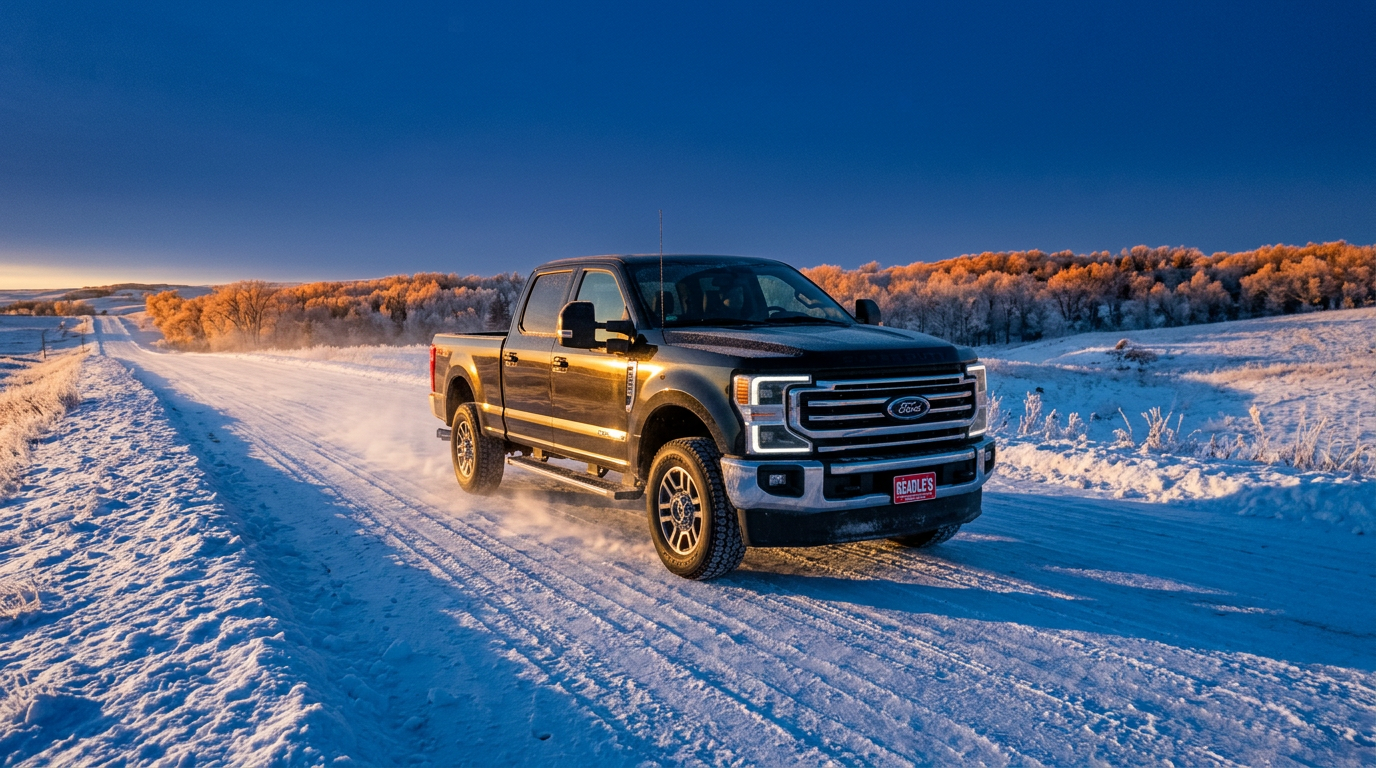 2027 Ford F-250 4x4 on a snow-covered South Dakota county road