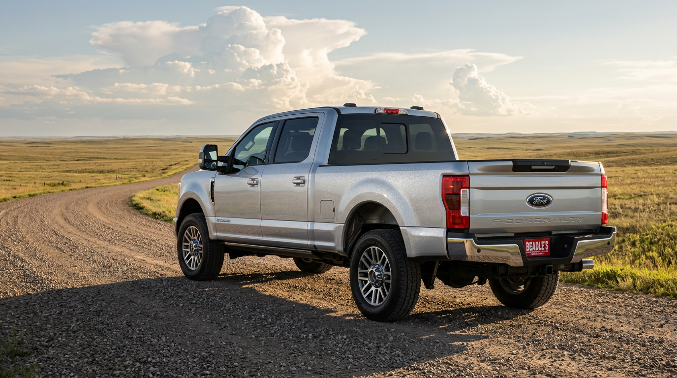 2027 Ford Super Duty in the new Iconic Silver Metallic on a South Dakota gravel road