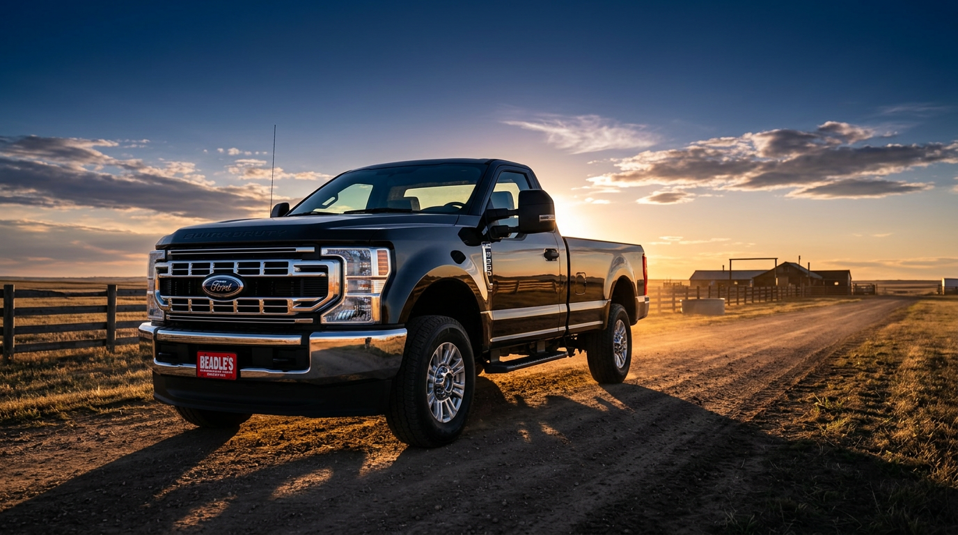 2027 Ford F-250 XLT in Agate Black on a South Dakota ranch