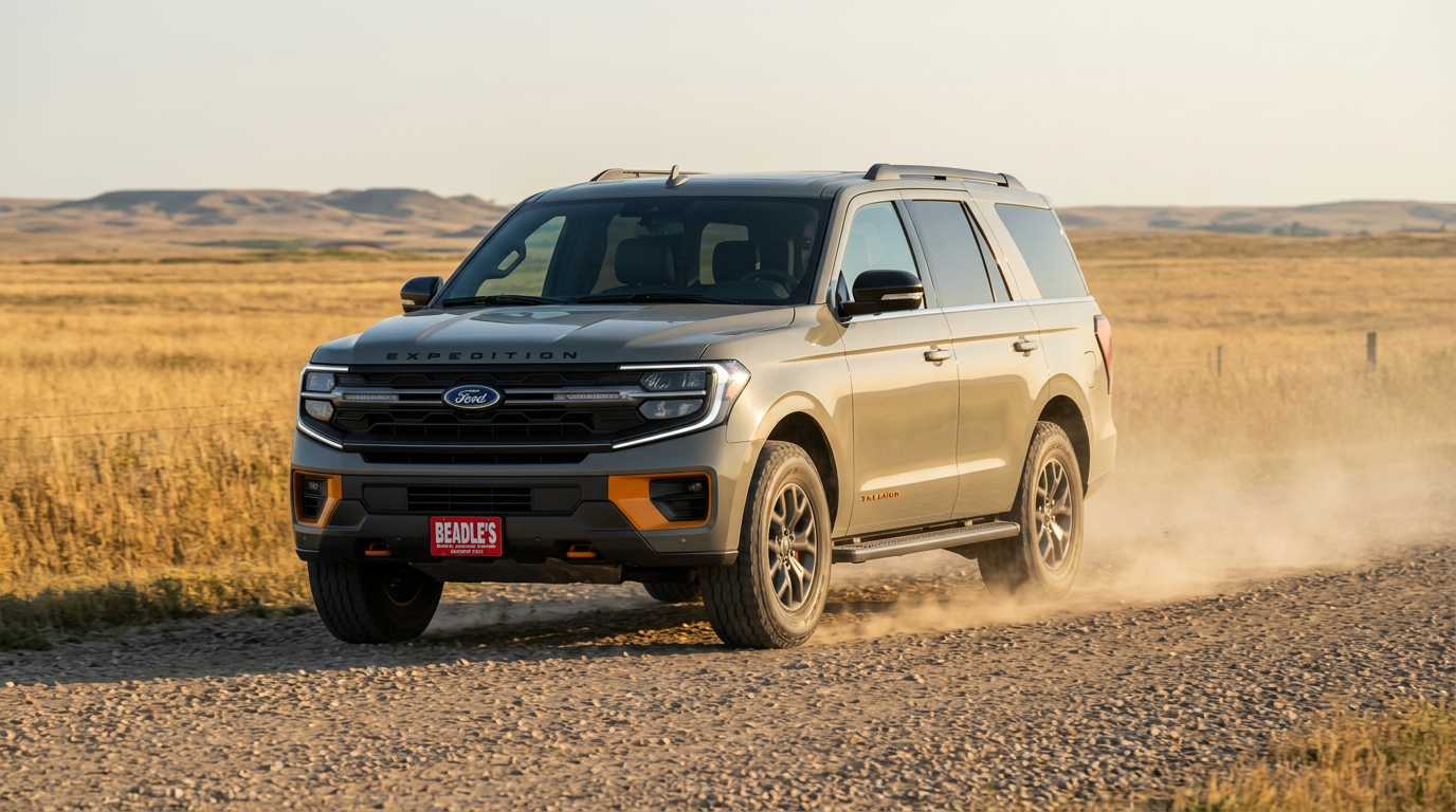 2027 Ford Expedition Tremor in Marsh Gray on a South Dakota gravel section road